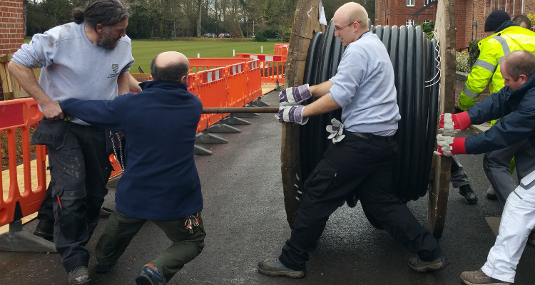 Maintenance team involved in the electrical cable replacement