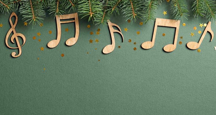 wooden music notes and Christmas tree leaves