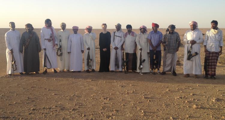 Elisabeth Kendall with tribesmen in The Empty Quarter