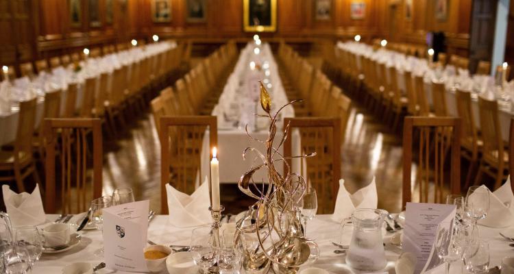 Great Hall at Girton College set for a Formal Hall