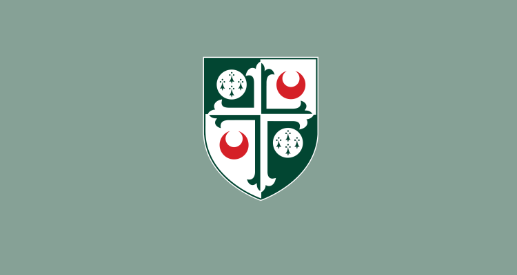 pale green background and college crest