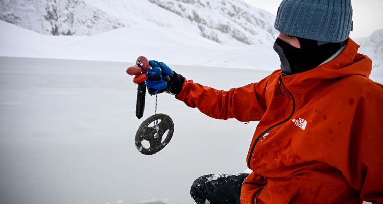 Konstantis Alexopoulos with instrument near Mt Tymfi in Greece. Photograph by  Konstantinos Sofikitis 