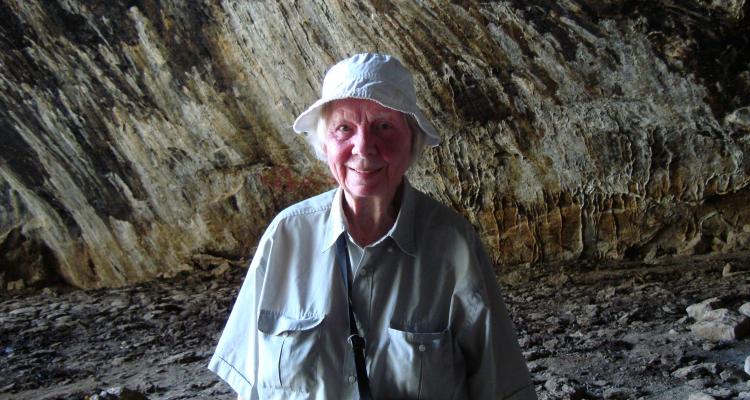 Joan Oates in Shanidar Cave in Iraqi Kurdistan in 2011, Photo credit Graeme Barker