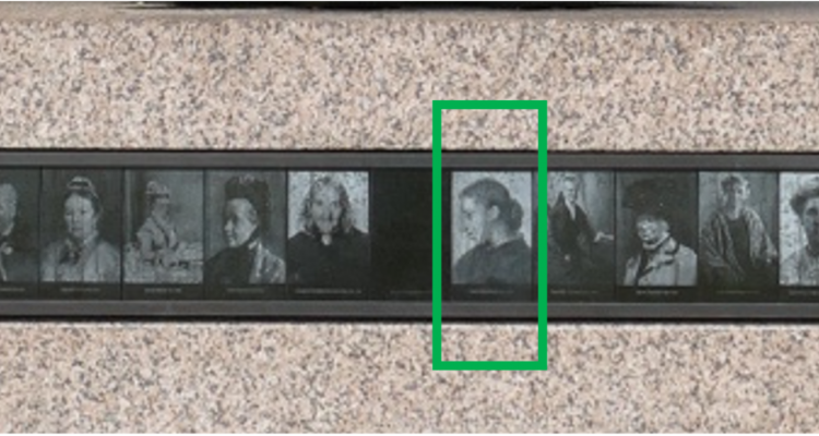 Helen Blackburn is pictured on the plinth. Source: Wiki Commons.