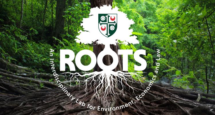 ROOTS logo overlaying a tree route forest background
