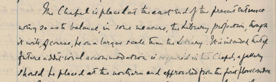 The architects’ report on the Chapel, from the Executive Committee minutes, 15 February 1897 (archive reference: GCGB 2/1/13).