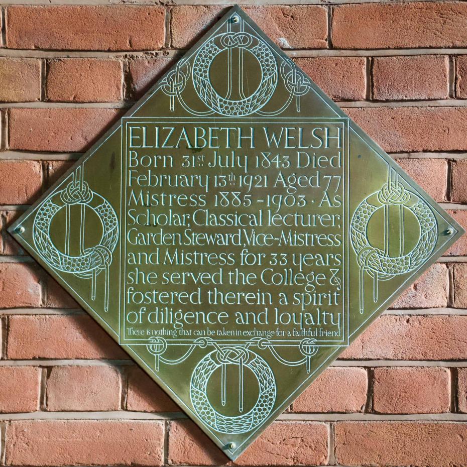 Elizabeth Welsh Plaque, Girton College Chapel (photograph by Jeremy West)