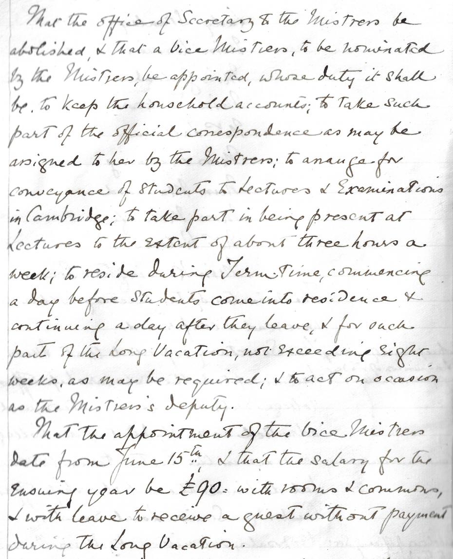 Image 6: The duties and salary of the Vice-Mistress, from the Executive Committee minutes, 21 May 1886 (archive reference: GCGB 2/1/10 pt).