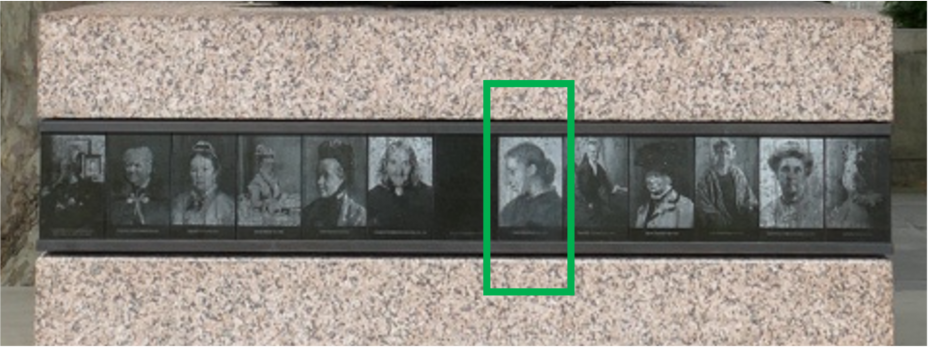 Helen Blackburn is pictured on the plinth. Source: Wiki Commons.