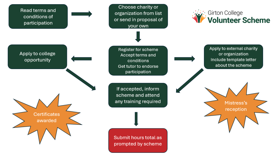 volunteer scheme flow chart, see instructions below for more details 