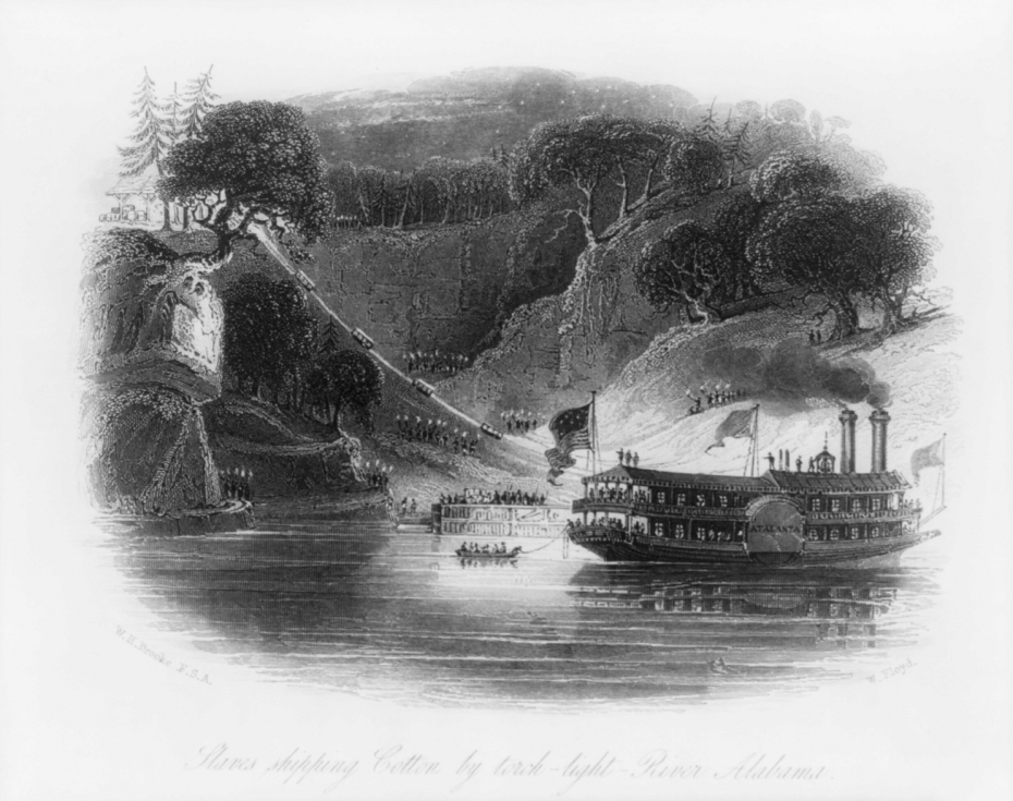 ‘Slaves shipping cotton by torch-light, River Alabama’, Engraving, 1842. Library of Congress Prints and Photographs Division Washington, LC-USZ62-31030